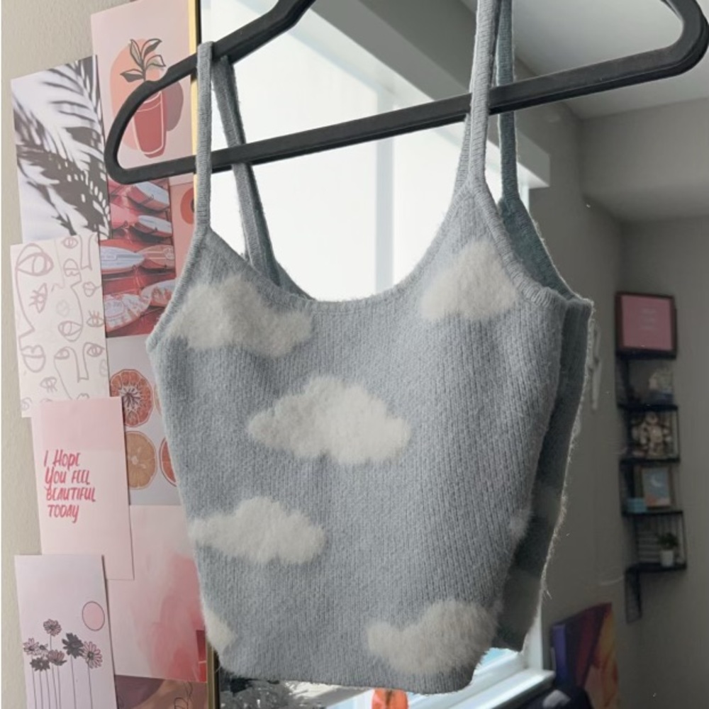 Super Soft Cloud Patterned Blue Tank Top - WORN ONCE